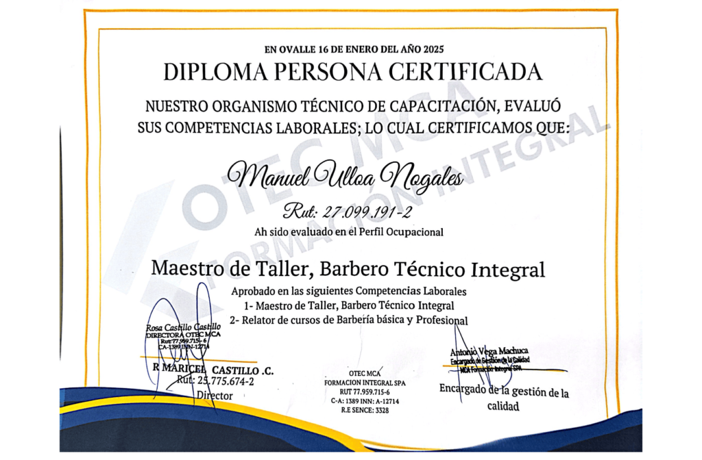 certificado Tecnico Barbero