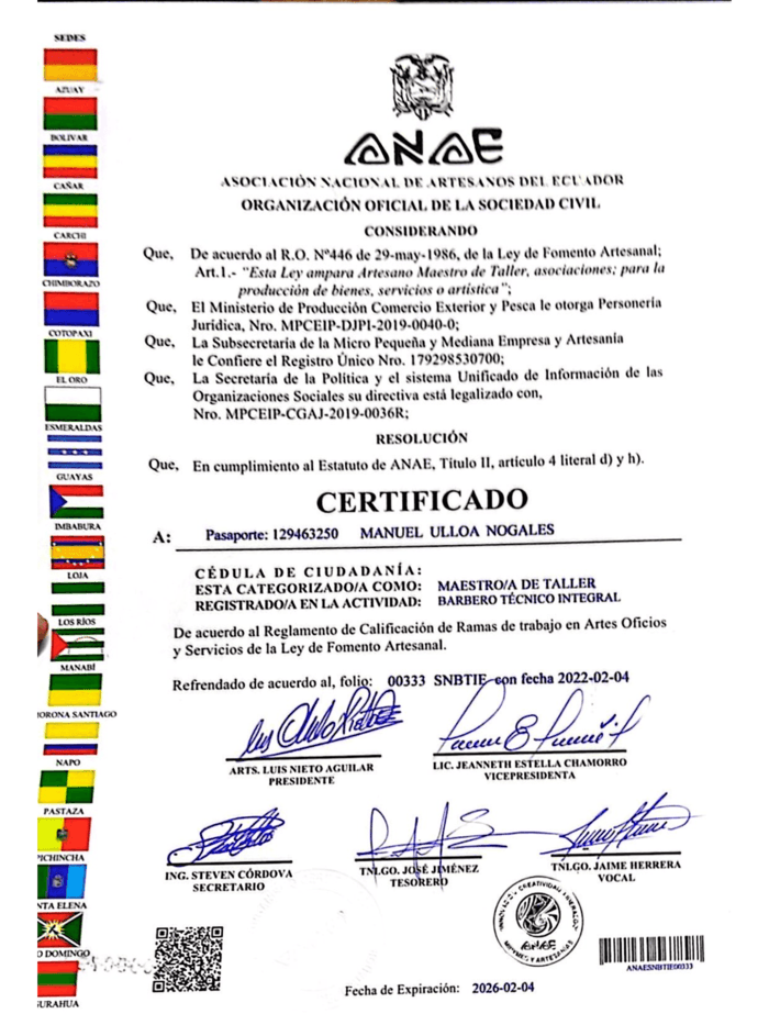 certificado barbero